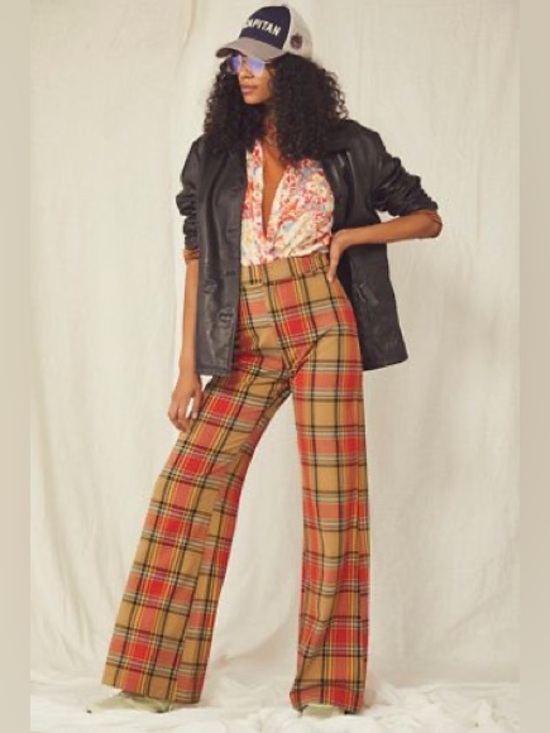Free People Pants - Free People Jules Red Multi Plaid High-Waisted Wide-Leg Pants
